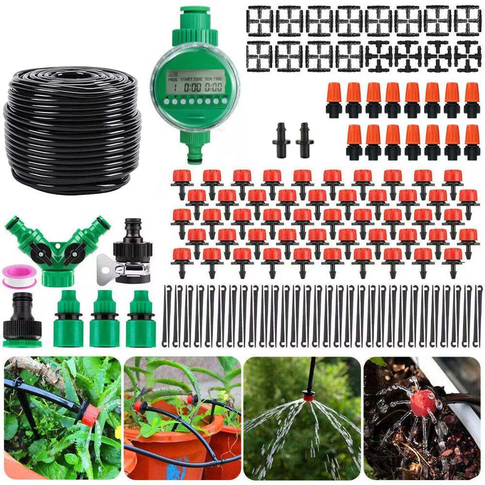 Set Peralatan Irigasi Tanaman Sistem Irigasi Tetes Selang 5M-40M, Perlengkapan Penyiraman Tanaman,