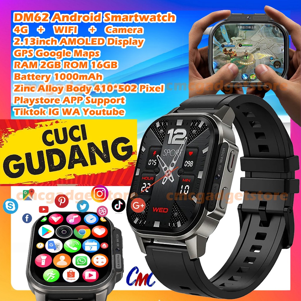 Jual DM62 Smartwatch 4G Wifi Android Playstore AMOLED Watch Pria Wanita ...