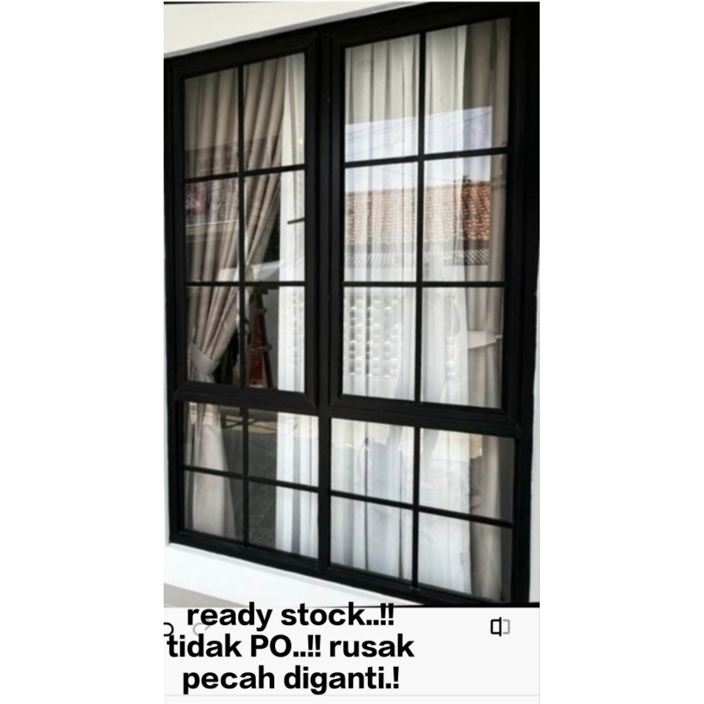 Jendela aluminium cesment model ornamen kotak kotak,,tebal kaca full 5mm, ready stock ukuran Lebar 120cm x Tinggi 180cm type kombinasi bawah kaca mati atas 2 daun hidup lengkap handle pengunci,tinggal pasang Tersedia Kusen 3 inci  dan 4inci