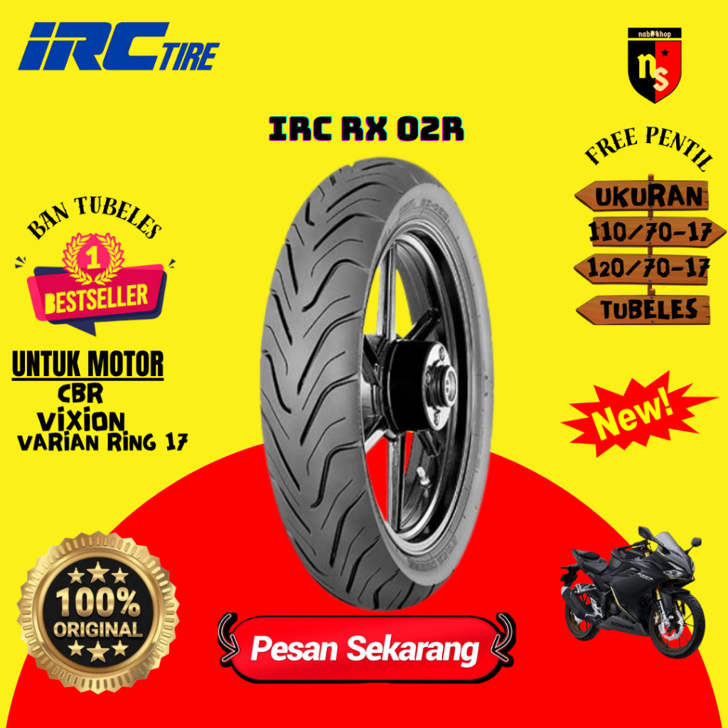 Jual Ban Motor IRC RX 02 F 110 70 120 70 Ring 17 Tubeless Free