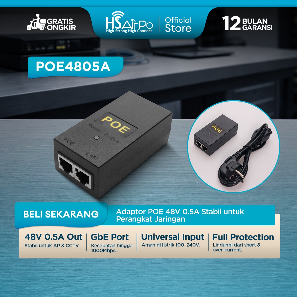 Jual HSAirPo POE Power Adapter 48V/0.5A Stable & Efficient Power Supply ...