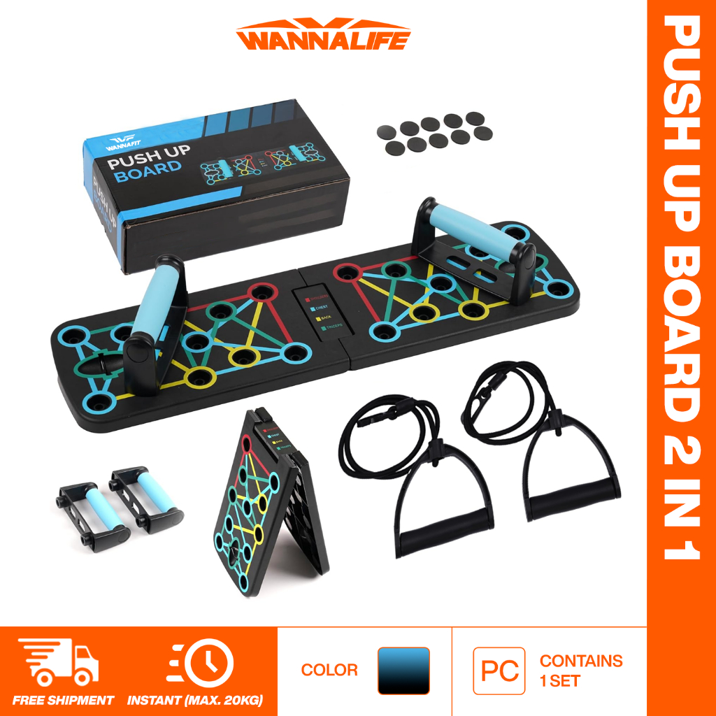 WANNALIFE Push Up Board with Resistance Band | Alat Olahraga Rumah