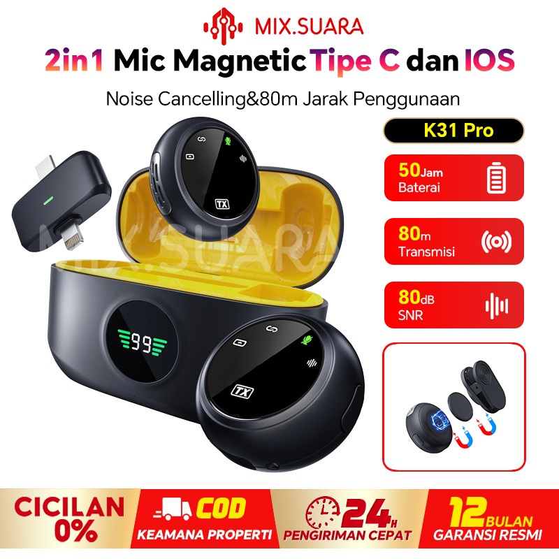 Jual MIX.SUARA Mic hp Clip On 3 in 1 Konten Kreator Mikrofon Bluetooth ...