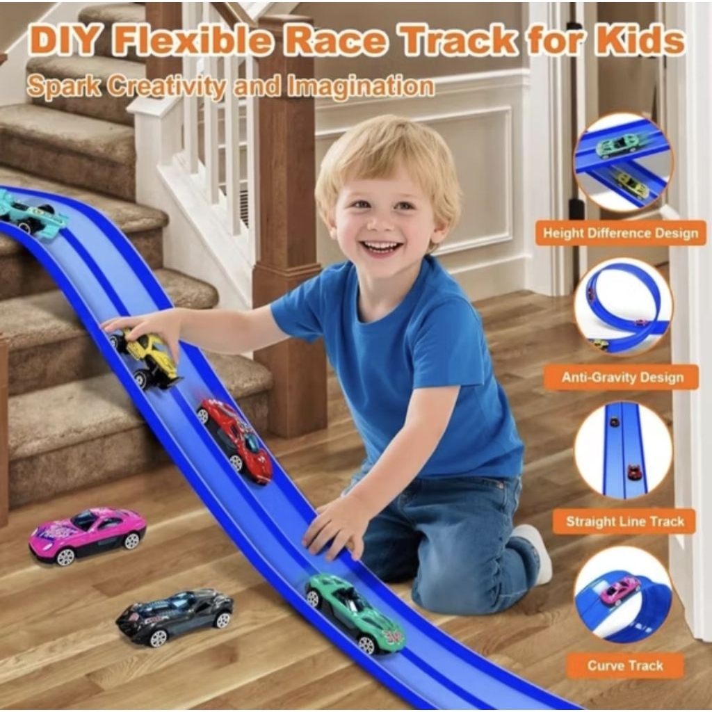 Jual Flexible race track for kids, race car ramp track with suctions ...