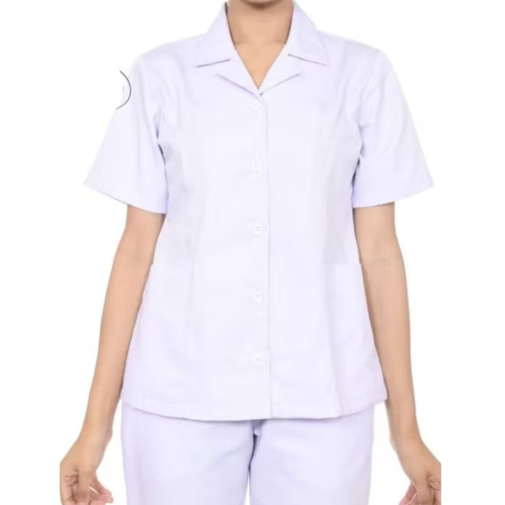 Jual Baju Perawat Putih Kerah Rever Lengan Pendek | Shopee Indonesia