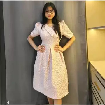 New Arival Midi Dress Gaun Wanita Jacquard Emboss Tunik Elegan Pesta Gereja Mewah Dress Natal