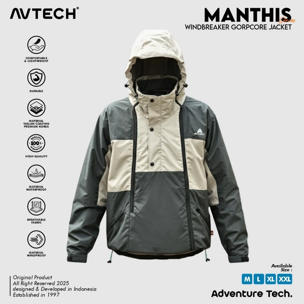 AVTECH - Jaket Pria Wanita Windbreaker Water Repellent Gorpcore Outdoor Gunung Camping - MANTHIS