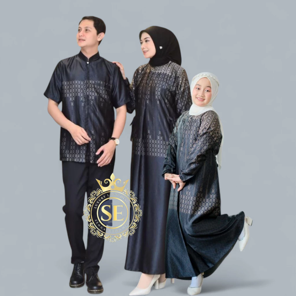 Sarimbit Couple Keluarga - Dress Family Set Printing Sarimbit Motif Silk Premium Baju Muslim Lebaran
