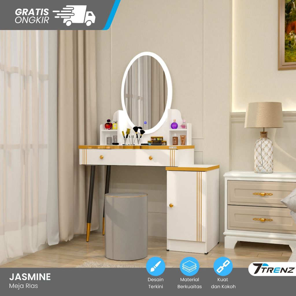 Jual Meja Rias Modern Jasmine Series | Cermin LED Sensor, Rak & Bangku ...
