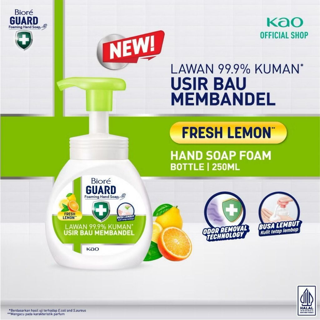 Jual Biore Guard Hand Wash Foam Fresh Lemon 250 ml Botol | Shopee Indonesia