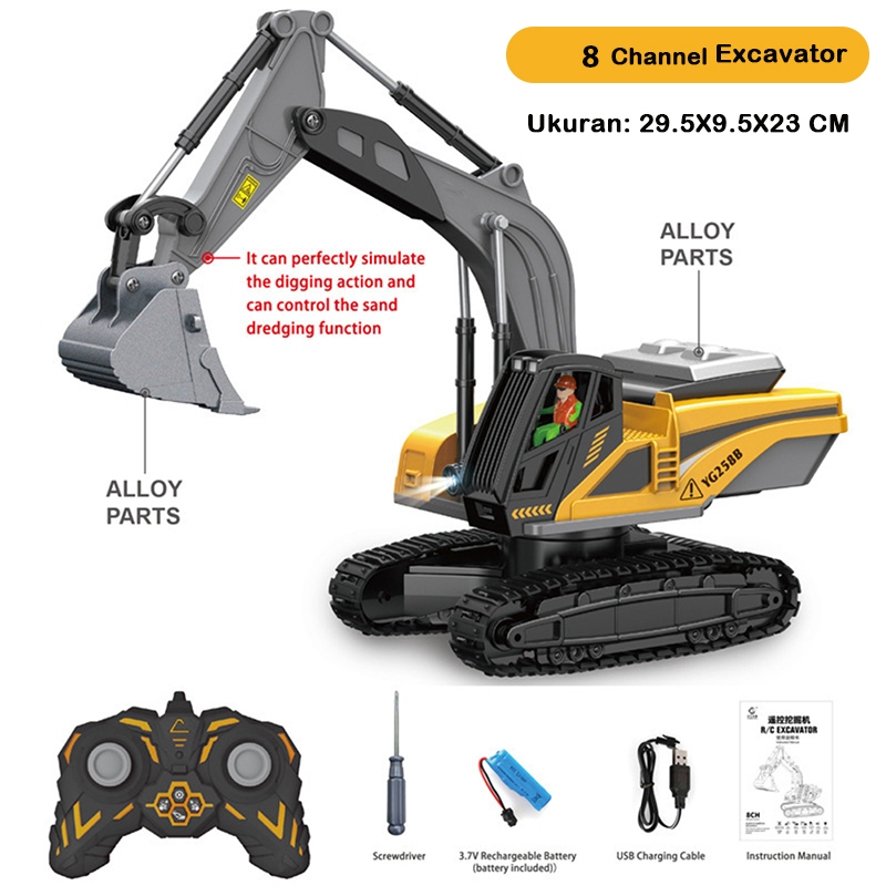 Bobo 2.4ghz Excavator Remote Control 16 Channel Rc Beko Besar Alloy Eskavator Se - foto 2