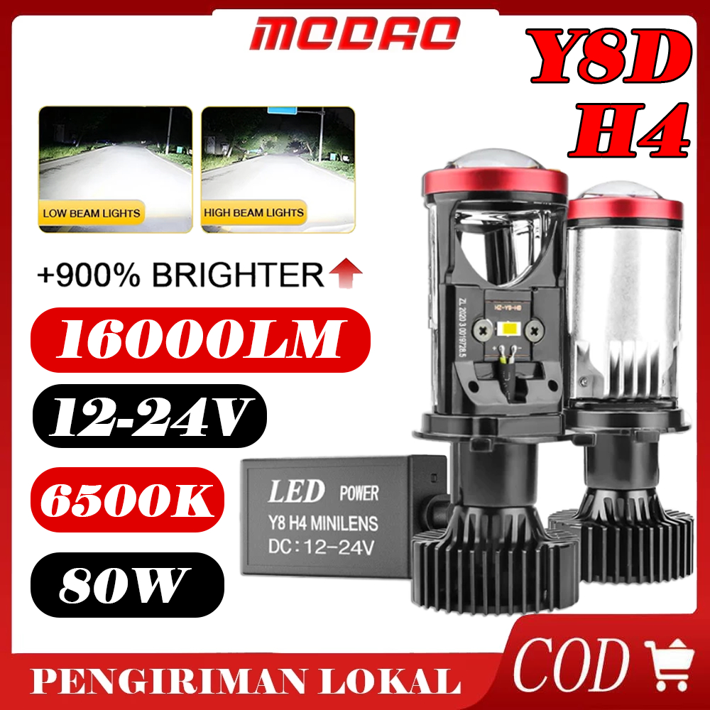 Lampu Led Mobil Dan Motor Y8D H4 Mini Projector Projie Daya Tinggi 80 Watt Dengan Kipas Lensa Cahaya Ganda Super Bright