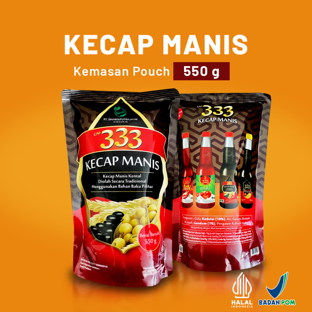Jual Cap 333 Kecap Manis Pouch 550g - Kental Pekat, Manis Legit, Halal ...