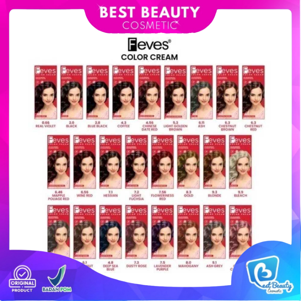 Jual FEVES Color Cream Hair Color Semir Rambut Cat Pewarna Rambut 100ml ...