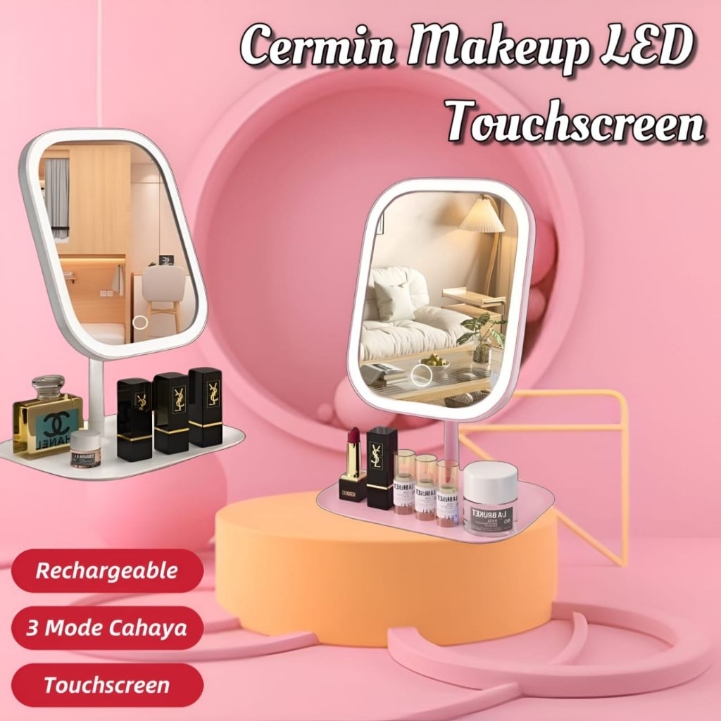 Jual Cermin Rias LED Kaca Makeup LED Portable Mirror Rechargeable •Yugi ...