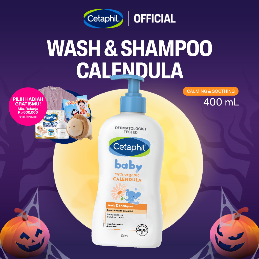 Cetaphil Baby with Organic Calendula Wash Shampoo 400ml dengan Glycerin,  Aloevera dan Calendula Sabun Mandi dan Shampo untuk Perawatan Kulit Bayi