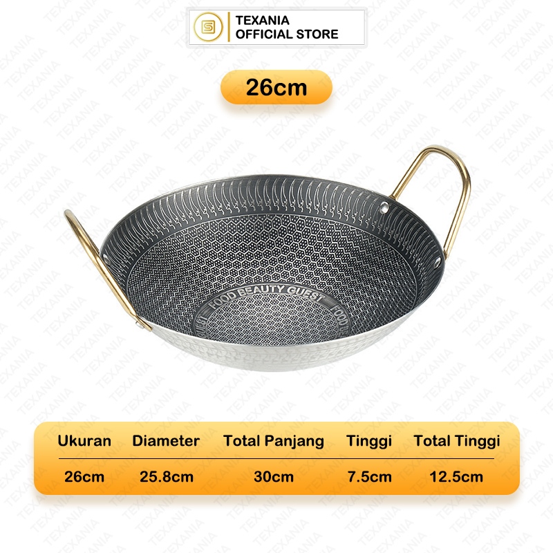 Texania Wajan Stainless Steel Anti Lengket Premium 5 Ukuran Kuali Serbaguna - foto 2