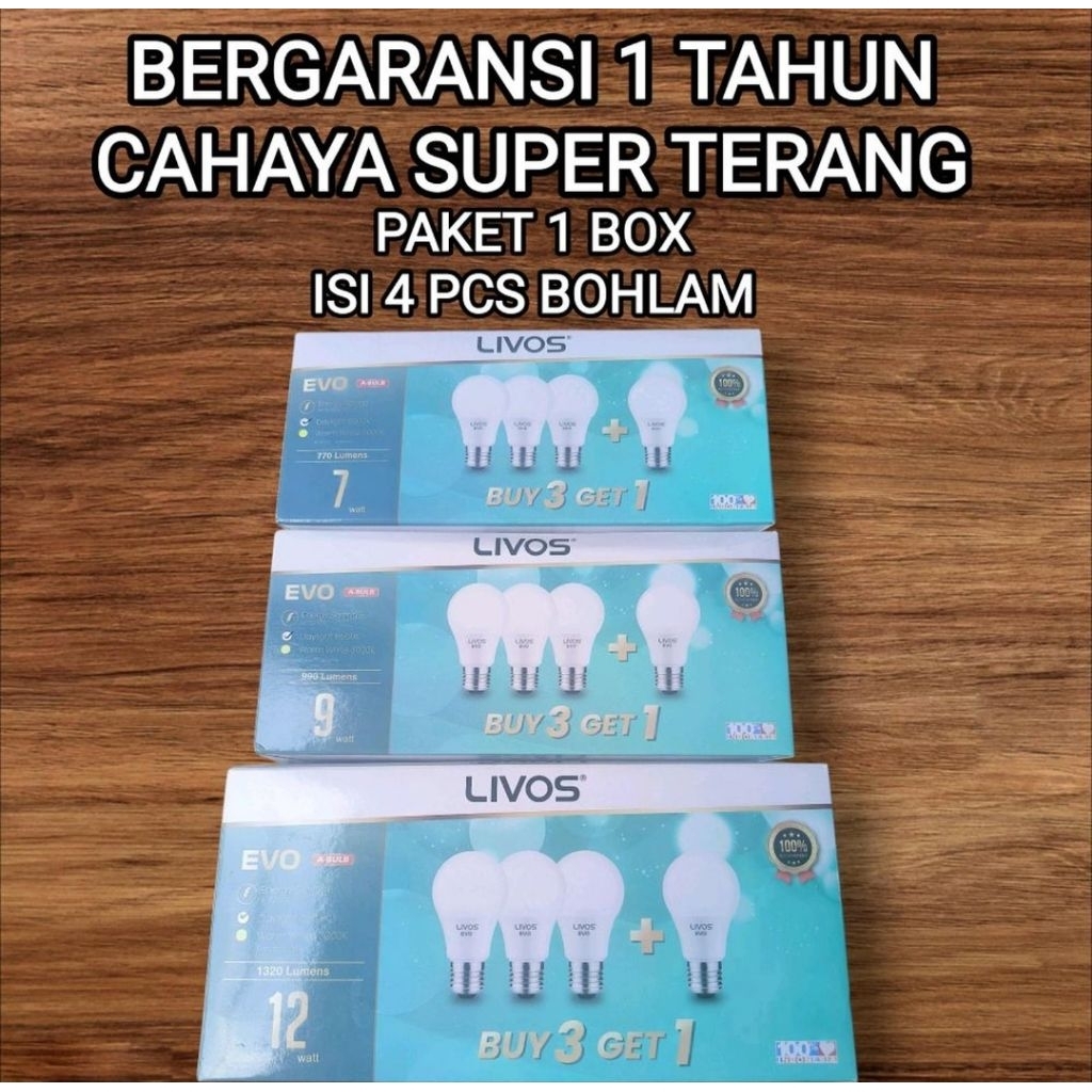 Jual LIVOS ( PAKET ISI 4 PCS ) Lampu Led Bulb 7W 9W 12 Watt Cahaya ...