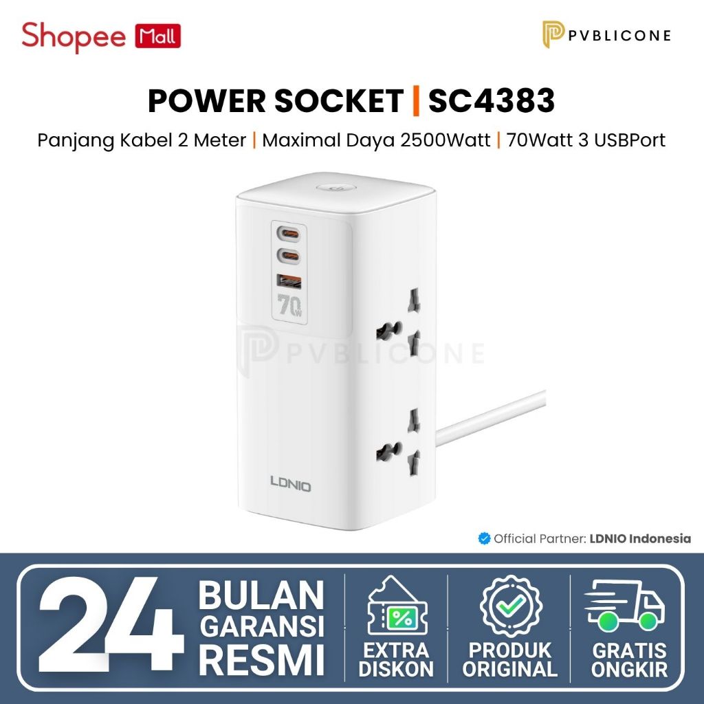 Jual LDNIO Desktop Power Station SC4383 Universal Adapter 70Watt GaN ...
