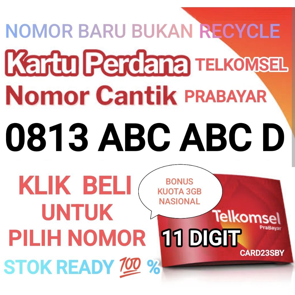 Jual NOMOR CANTIK TELKOMSEL 4G/5G KARTU SIMPATI 11 DIGIT SERI ABC ABC X ...
