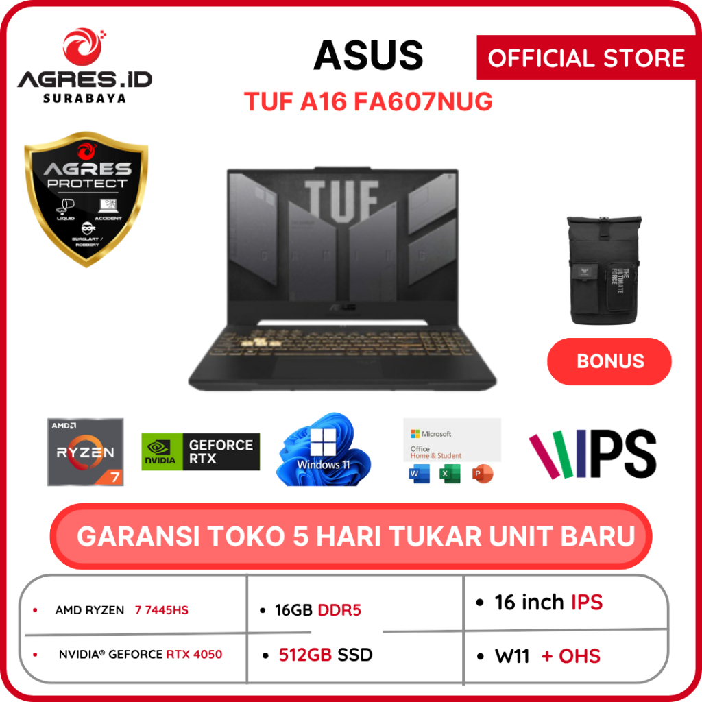 Jual ASUS TUF A16 FA607NUG RYZEN 7 7445HS RTX4050 6GB/ 16GB 512GB ...