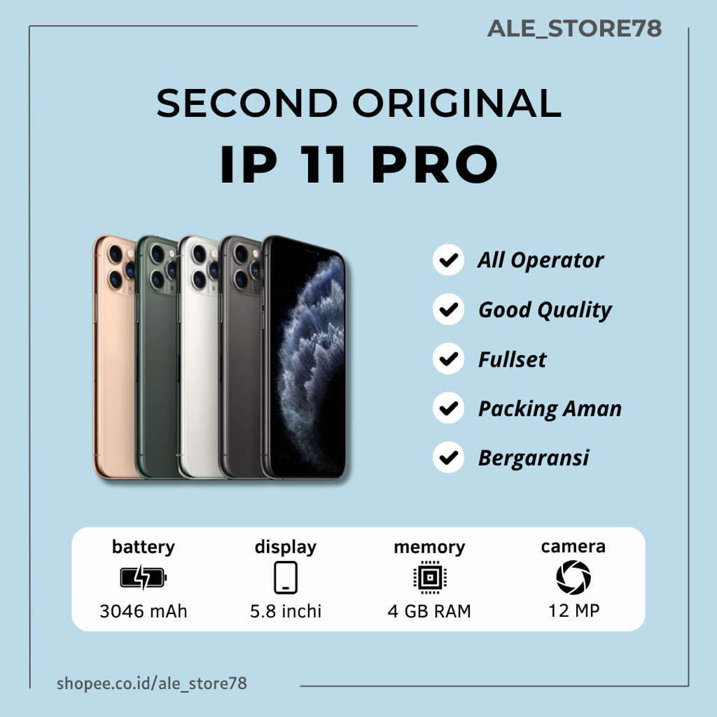 Jual IP 11 Pro 64GB 256GB 512GB Seken Mulus Fullset | Shopee Indonesia