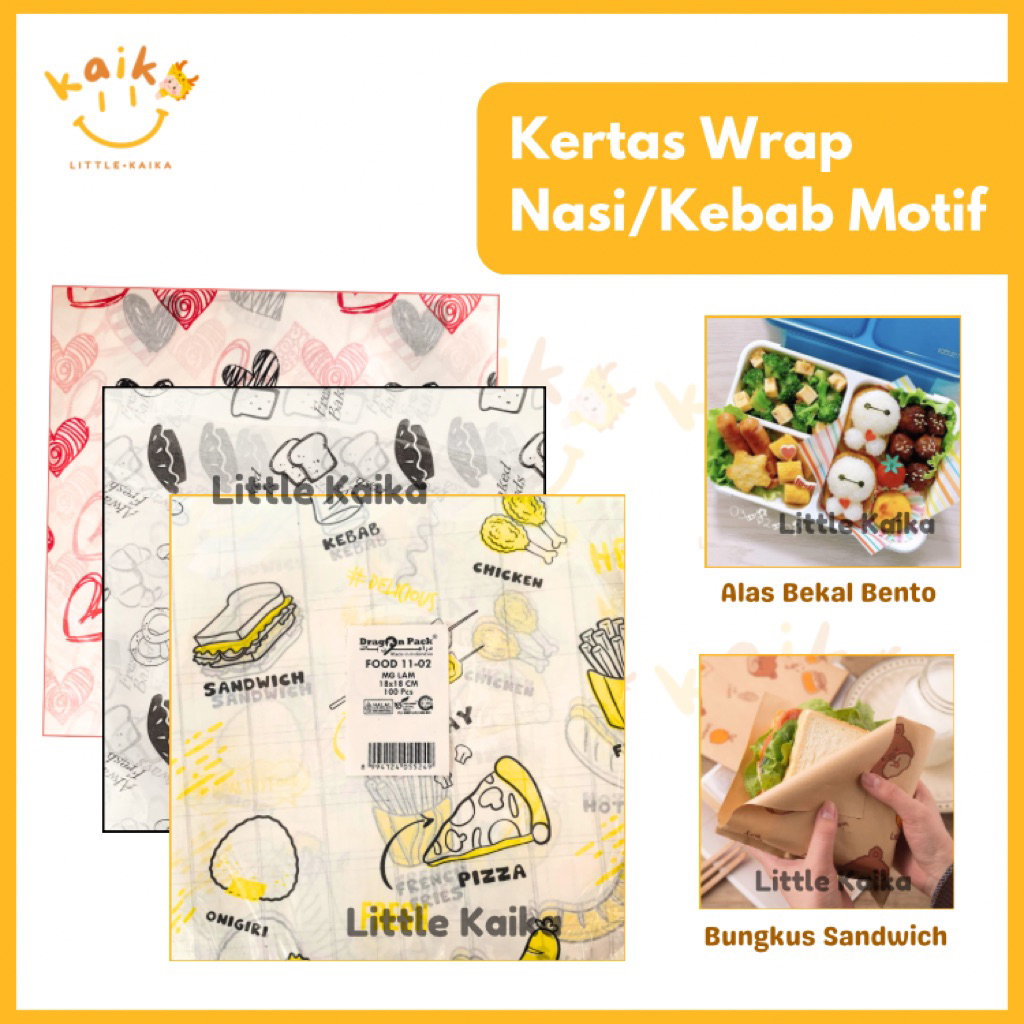 Jual LITTLE KAIKA | PA32 Kertas Nasi Bekal Lucu Motif 15x15 18x18 20x20 ...
