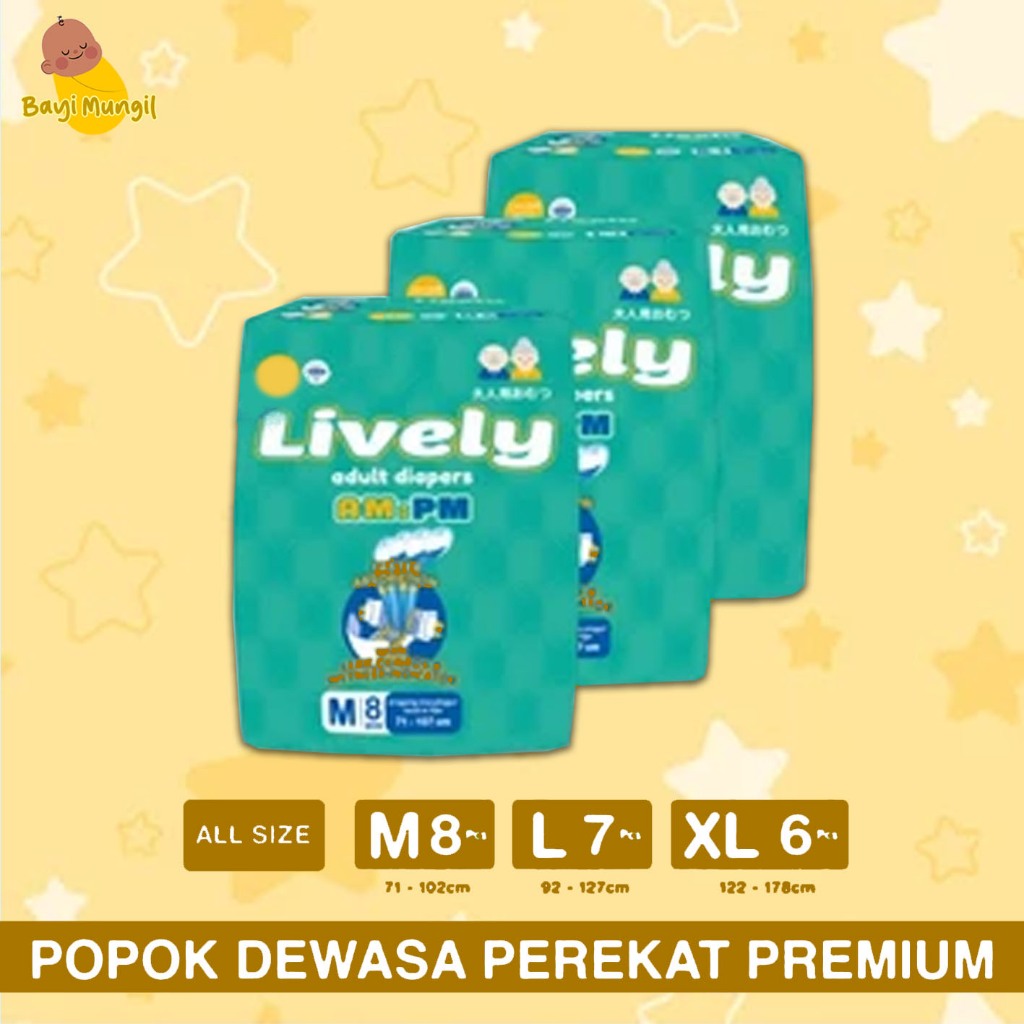 LIVELY Popok Dewasa Tipe Perekat Siang Malam M8 L7 XL6 - Adult Diapers Tape AM PM