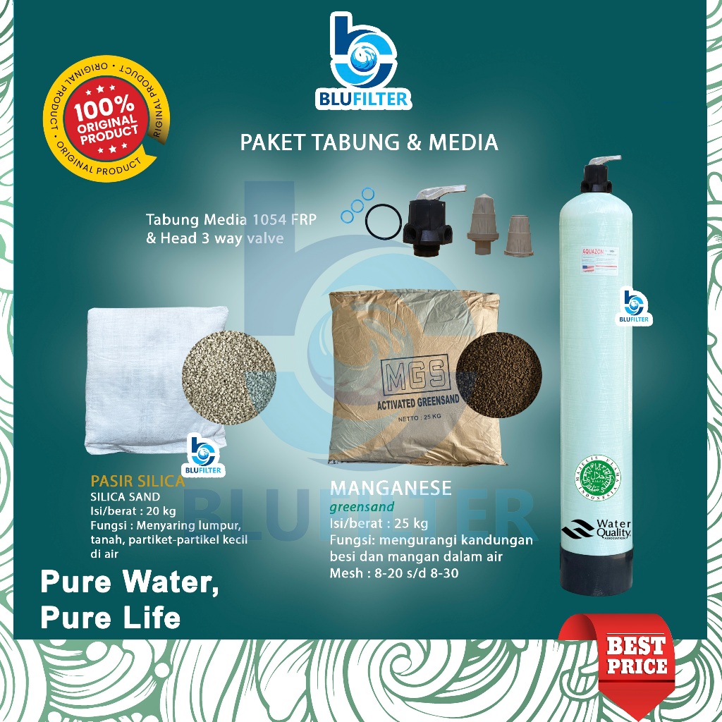 Jual PAKET TABUNG FILTER AIR 2 TAHAP PASIR SILIKA SILICA 20 KG ...