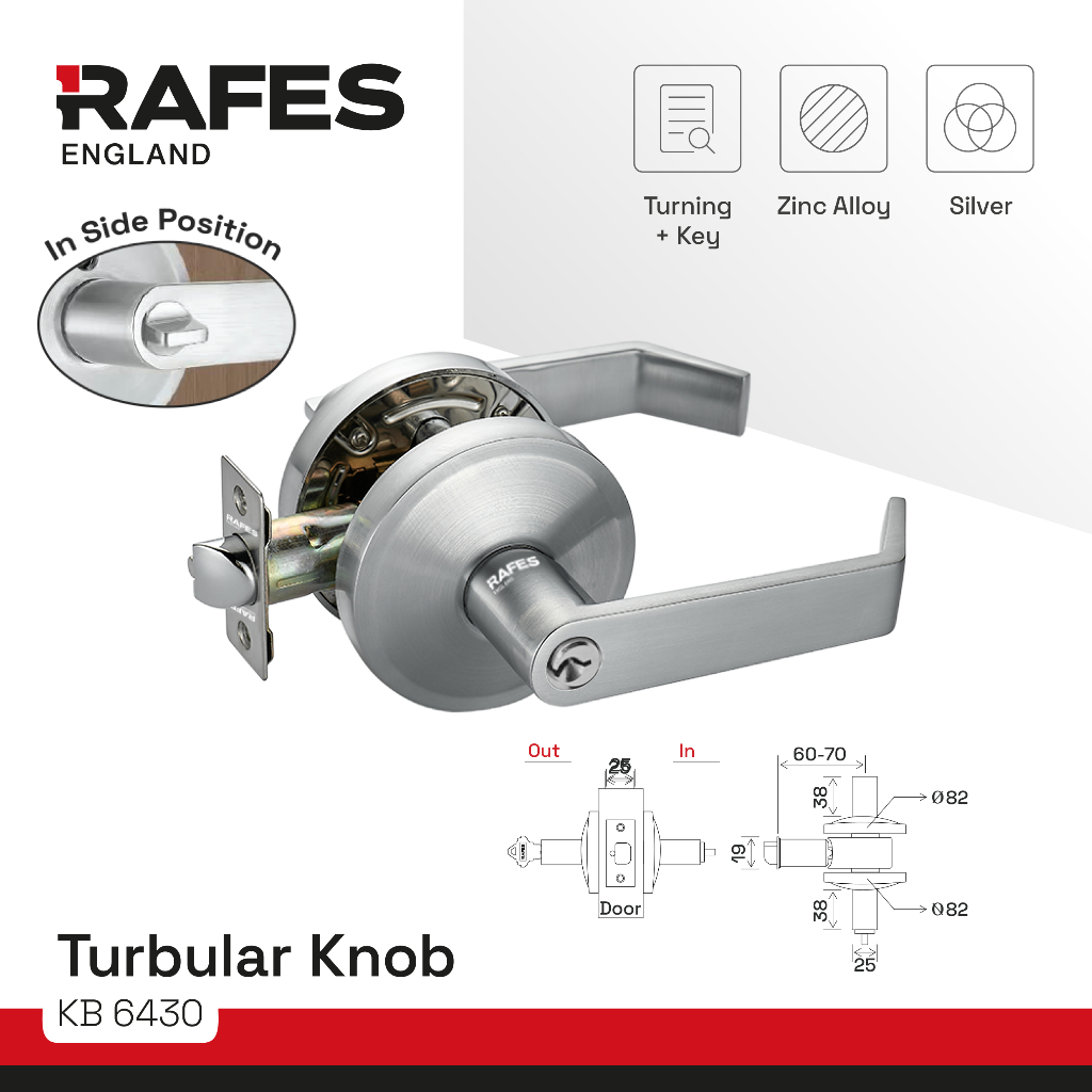 Jual Kunci Bulat RAFES ENGLAND Tabular Knob Turning + Key - KB 6430 ...