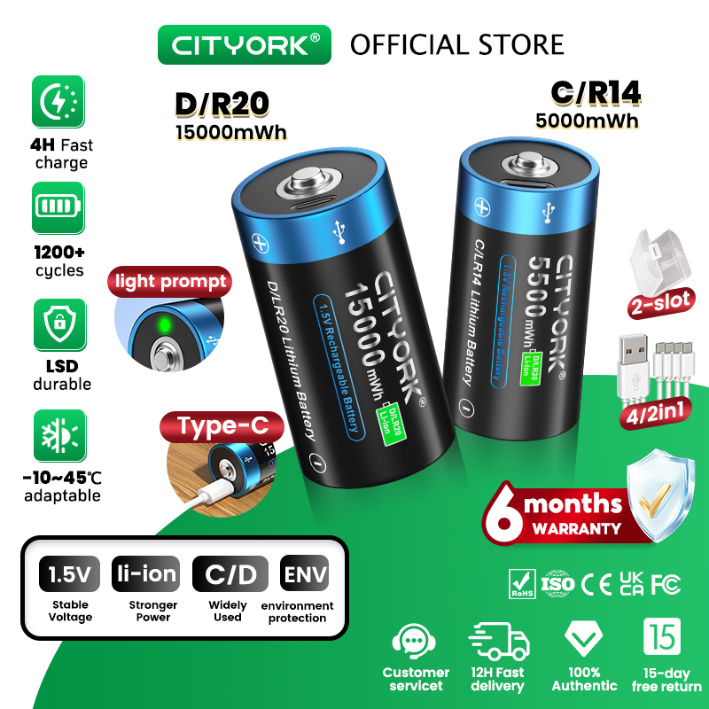 Jual Cityork D R20 C R14 Baterai isi ulang Type-C USB Fast Charger ...