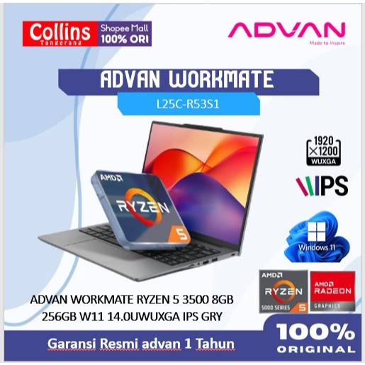 Jual Advan Workmate AMD Ryzen 5 3500U 8GB/256GB 14