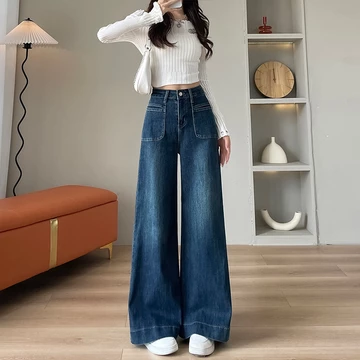 Loyka Plus Size Celana Jeans Cewek Wide Leg Highwaist Kulot Fashion Loose Biru Celana Baggy