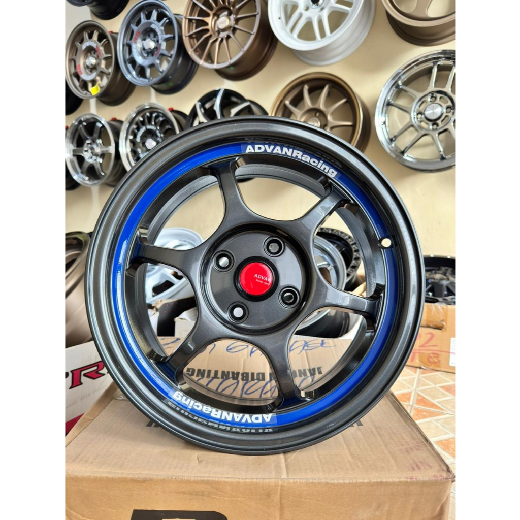 Jual advan rg1 darkgunmetal blue line ring 15 4x100 | Shopee Indonesia
