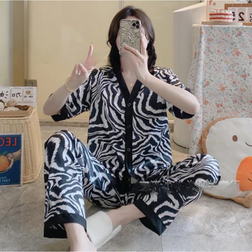 YapLie VLECA01 Piyama Korea Baju Tidur Wanita Satin Premium Mewah Adem Celana Panjan Lengan