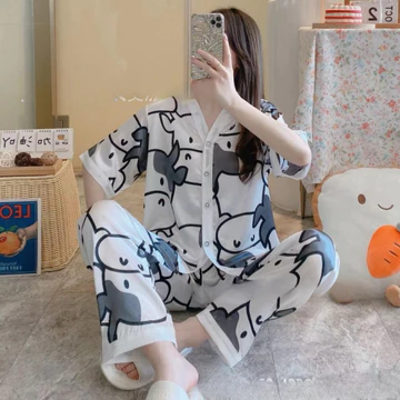 YapLie VLECA01 Piyama Korea Baju Tidur Wanita Satin Premium Mewah Adem Celana Panjan Lengan