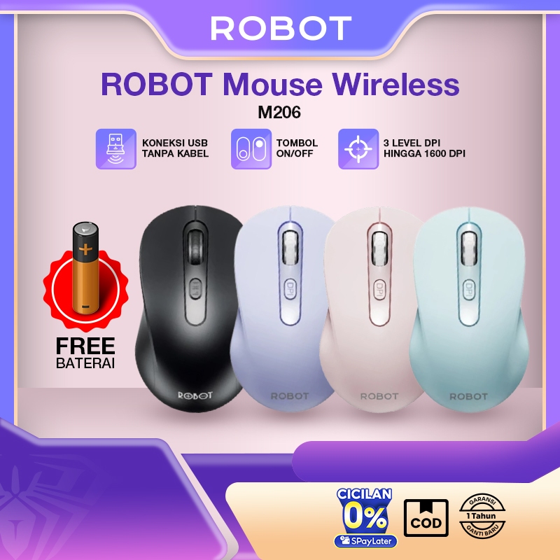 Jual ROBOT Mouse Wireless Mouse Laptop Tanpa Kabel M206 Koneksi USB 2 ...