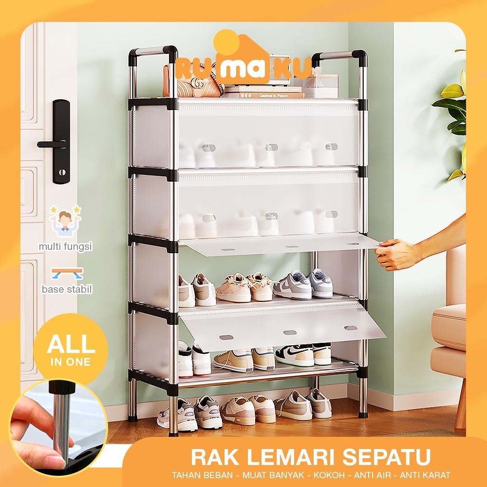 Jual Rumaku Rak Sepatu Tertutup Anti Debu Stainless Steel 6 Susun ...