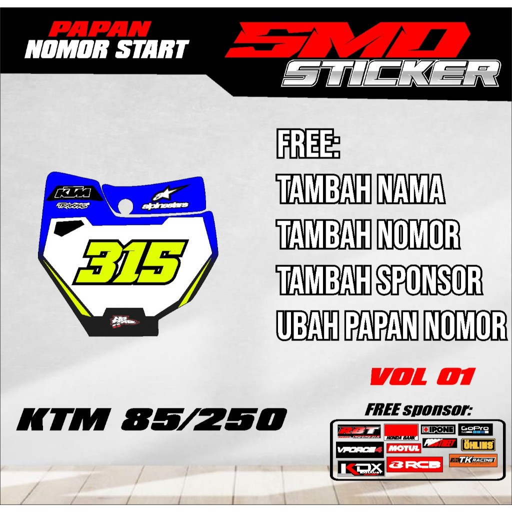 Jual COD TERBARU DECAL STICKER PAPAN NOMOR START KTM 85 KTM 250 KTM SIX ...