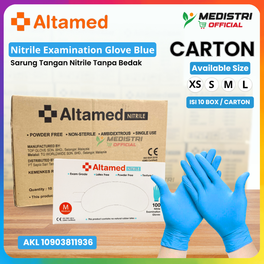 Jual [CARTON] Altamed Sarung Tangan Biru Nitrile Examination Gloves ...