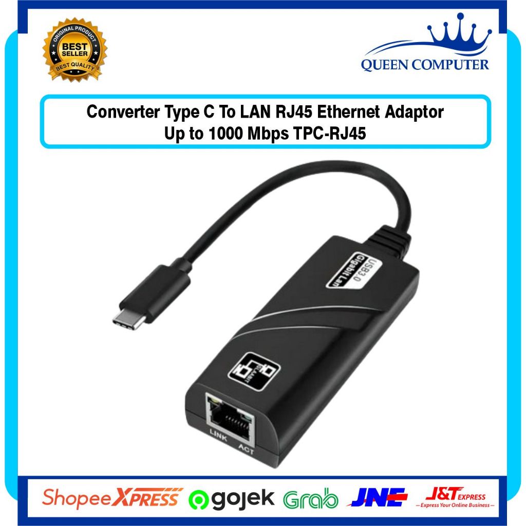 Jual Converter Type C To LAN RJ45 Ethernet Adaptor Up to 1000 Mbps ...
