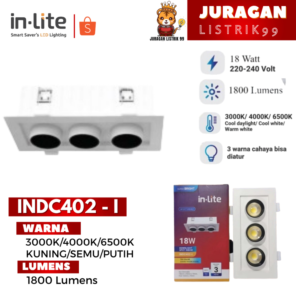 Jual LAMPU LED DOWNLIGHT SPOTLIGHT SOROT INBOW 18W 18 WATT 3 ARAH ...