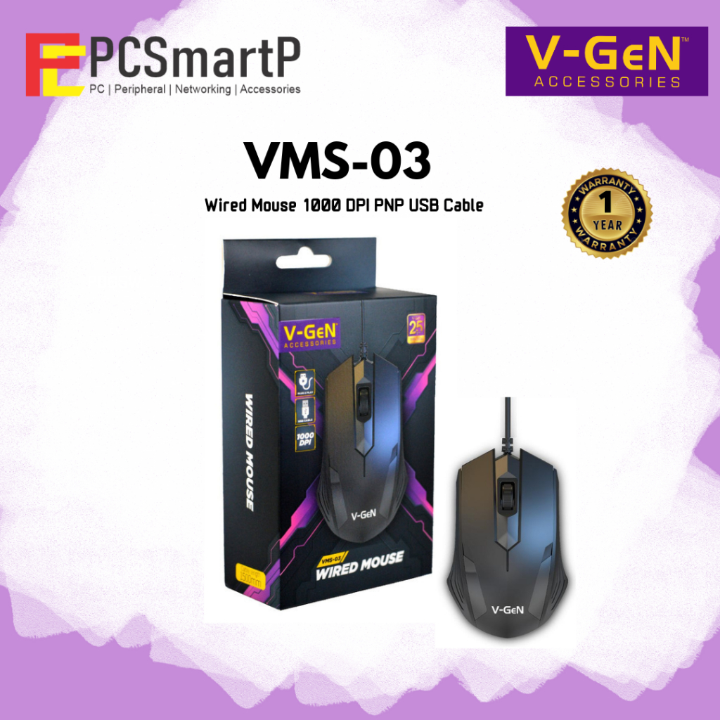 Jual Wired Mouse V-GeN VMS-03 Cyber Design 1000 DPI Mouse Kabel PNP USB ...