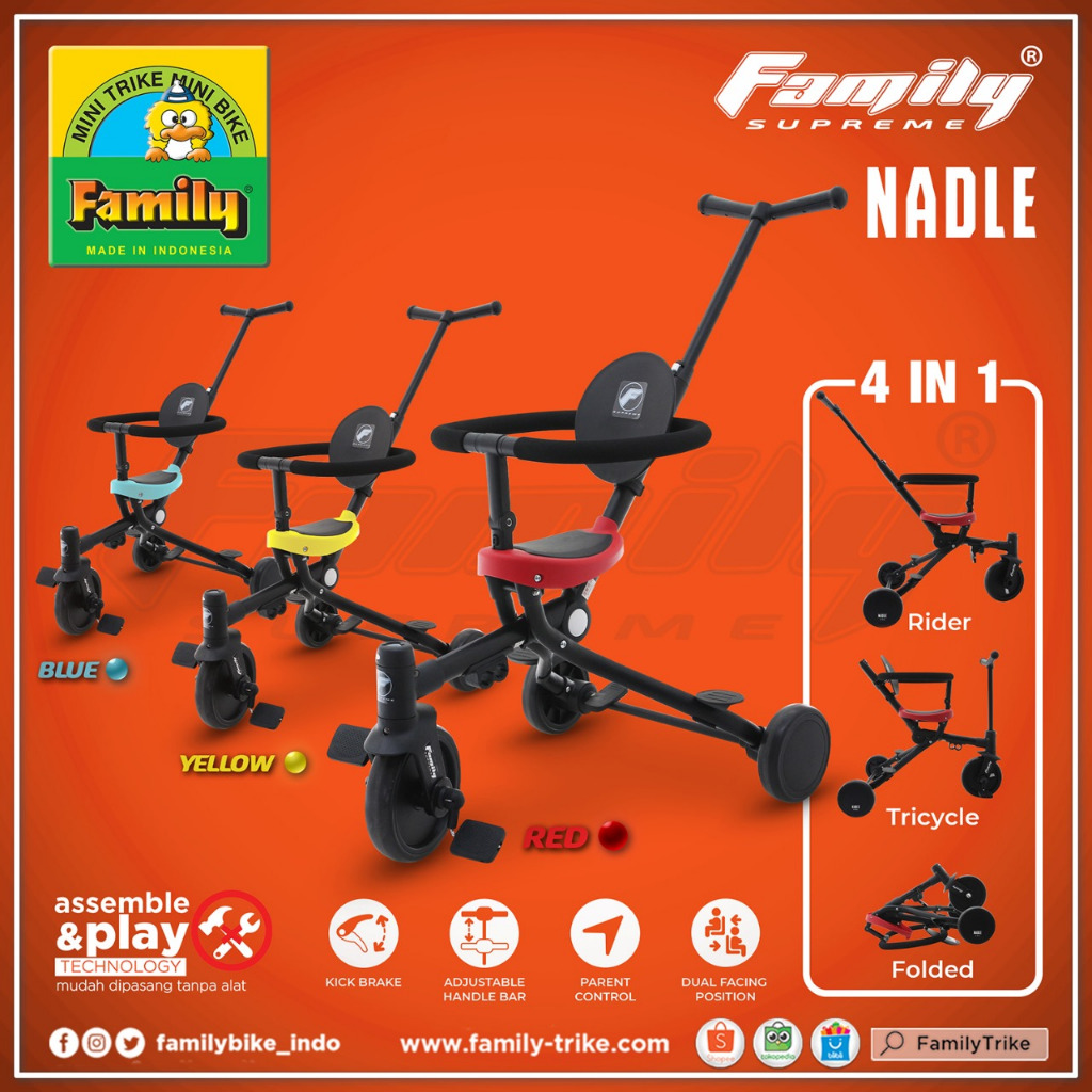 Jual Family Nadle Foldable Stroller Rider Tricycle Lipat | Shopee Indonesia