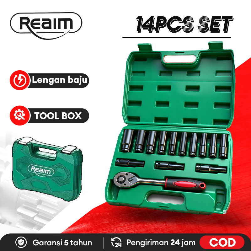 Jual Reaim Kunci Set Lengkap Tool Kit Set Alat Kunci Sok Set 14pcs ...