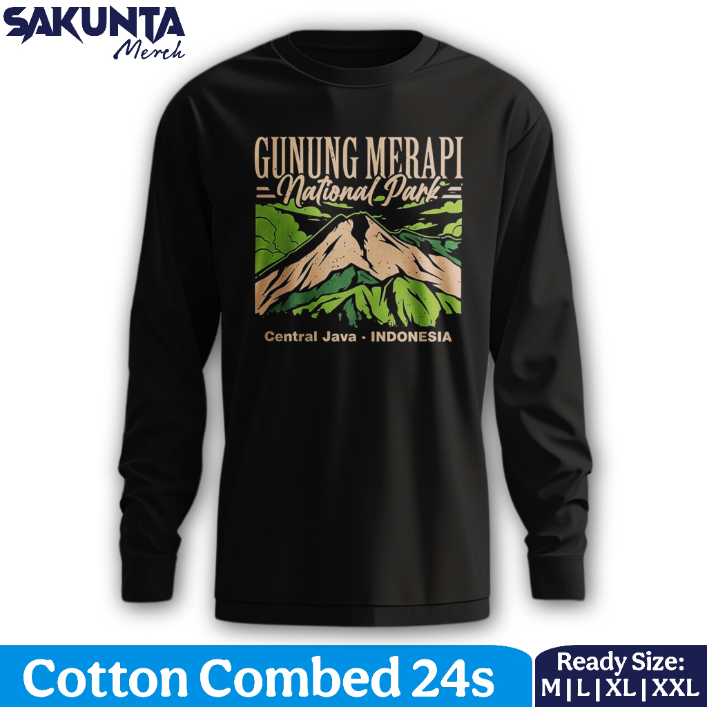 Jual sakunta merch kaos baju lengan panjang gunung merapi unisex pria ...