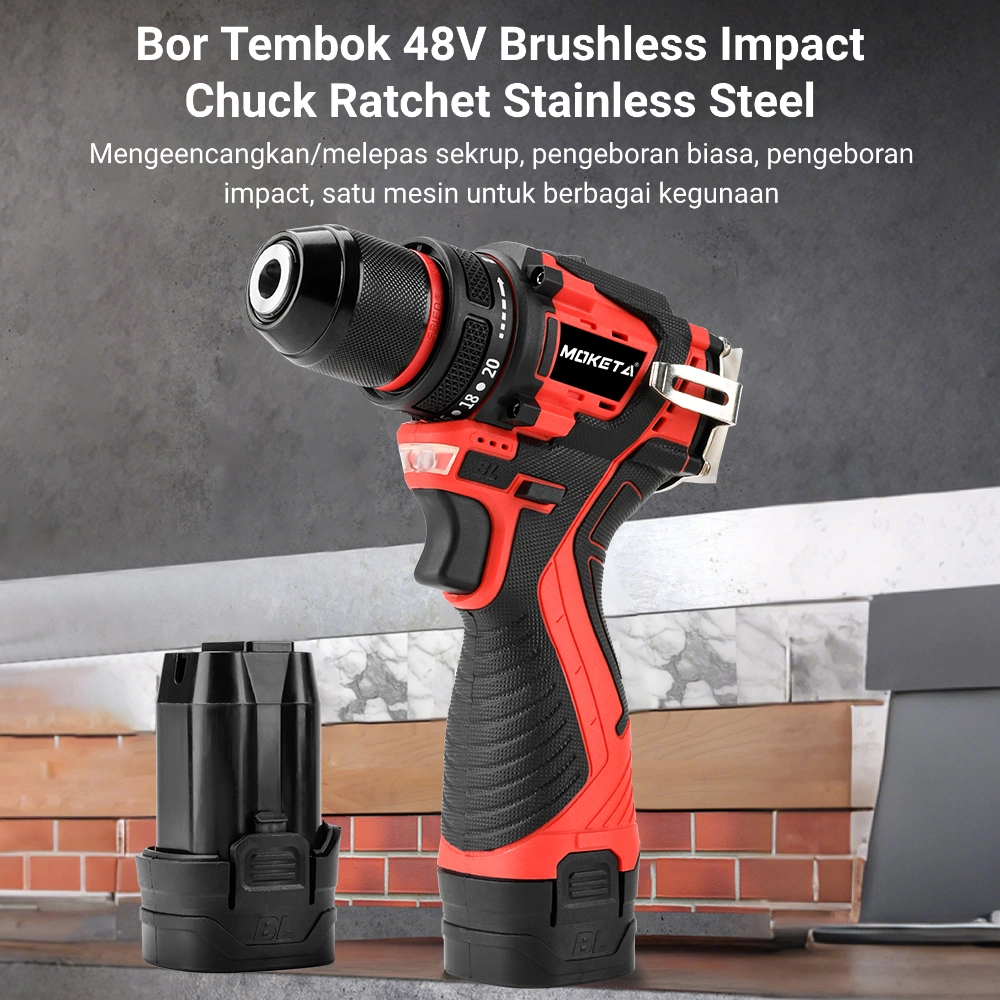 Jual MOKETA Mesin Bor Cordless Impact Drill 48V Bor Listrik Baterai ...