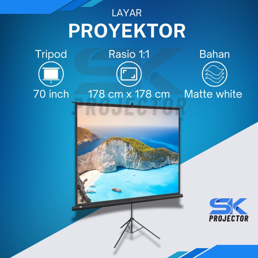 Jual Layar Proyektor Tripod 70 Inch 1:1 ( 178 cm x 178 cm ) / Screen ...