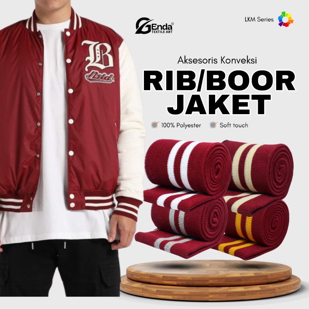 Jual Kain rib/bur jaket polos dan salur bahan poliester warna merah ...
