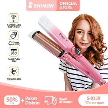SHINON SH 9149 2 In 1 Catokan Curly Rambut Wanita Straightener Curler Pelurus Rambut Ion